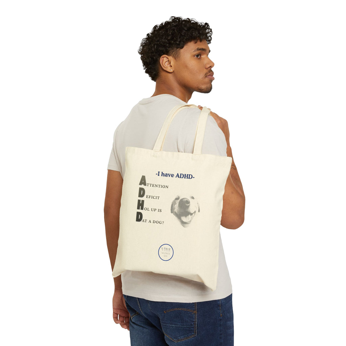 ADHD (Attention Deficit Hold Up Is That a Dog?) Canvas Tote — Funny Dog Lover Grocery Bag
