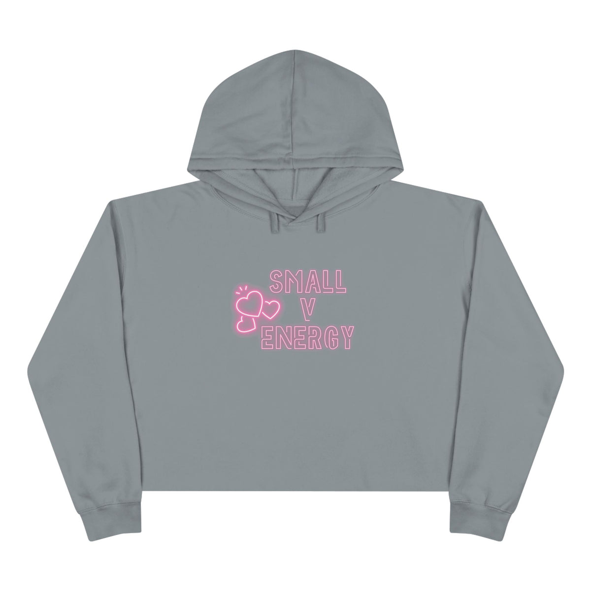 Small V Energy Crop Hoodie — Neon Pink Heart Graphic