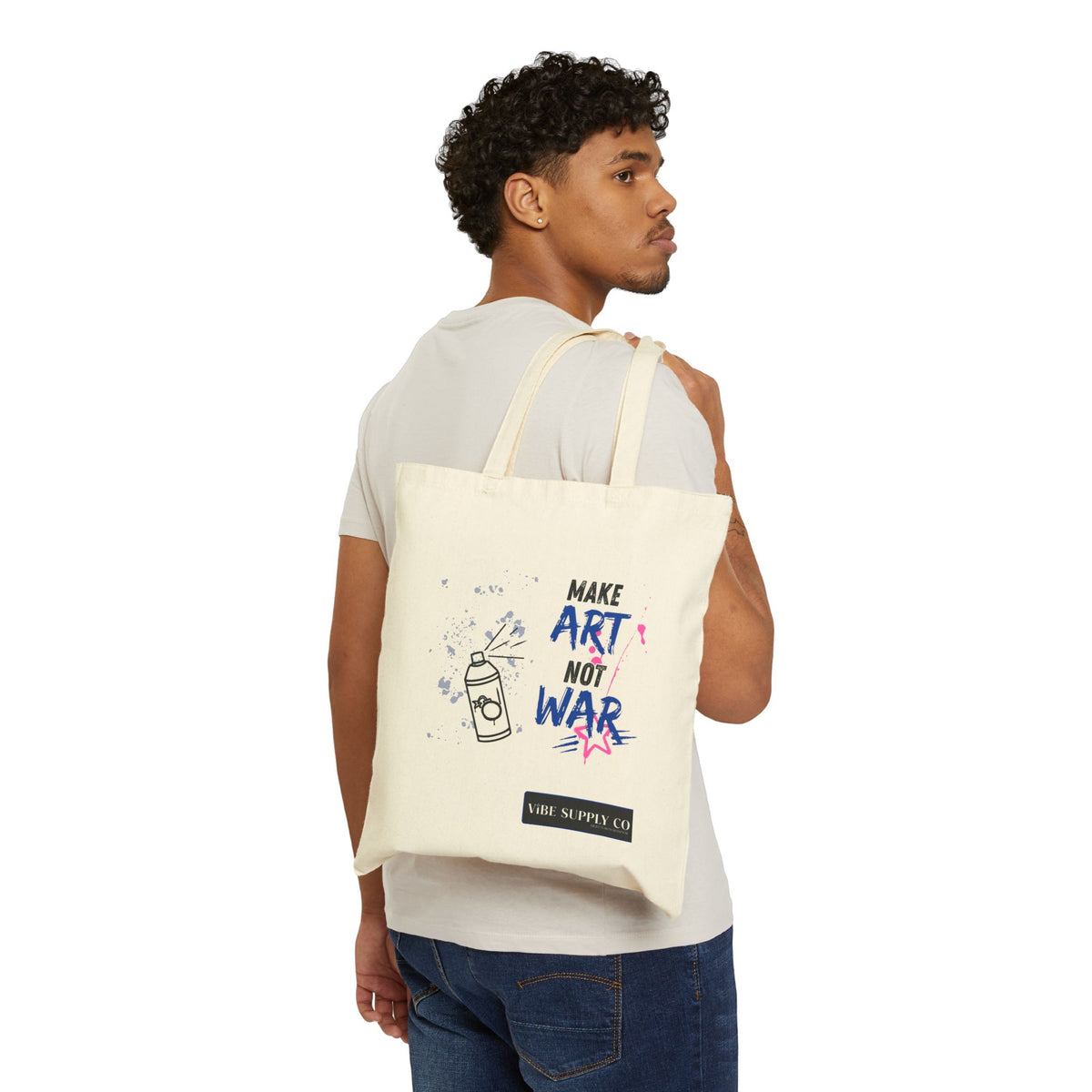 Make Art Not War Canvas Tote Bag — Eco Cotton Artist Tote