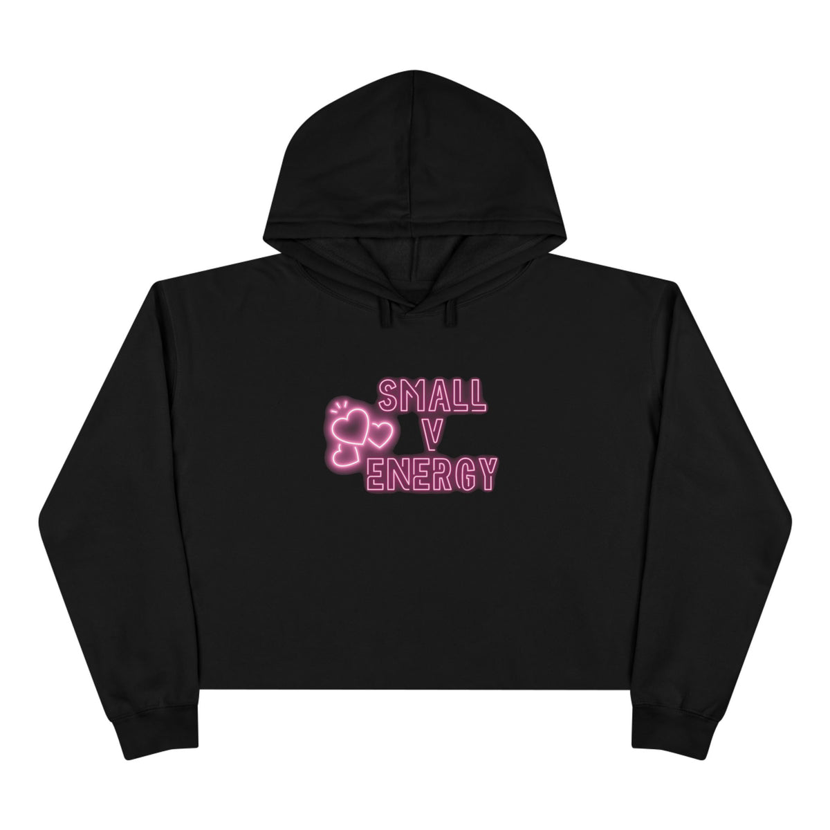 Small V Energy Crop Hoodie — Neon Pink Heart Graphic